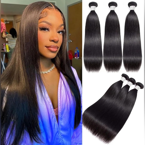 Straight Brazilian 100% Unprocessed Virgin Bundles Human Hair 12 16" 18" 20" - Picture 2 of 7